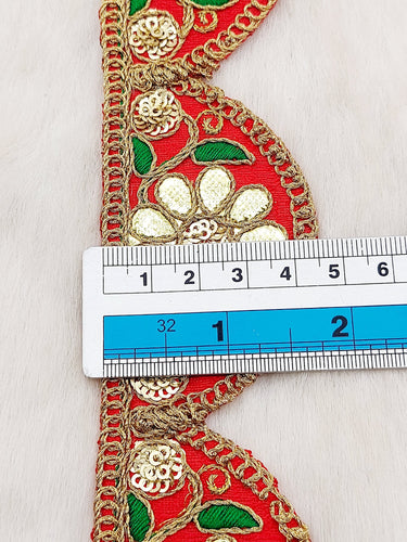 9 Yards Silk Fabric Scalloped Lace Trim, Indian Gold Foil Work Embroidery Gota Patti Sari Border Decorative Trim Craft Lace
